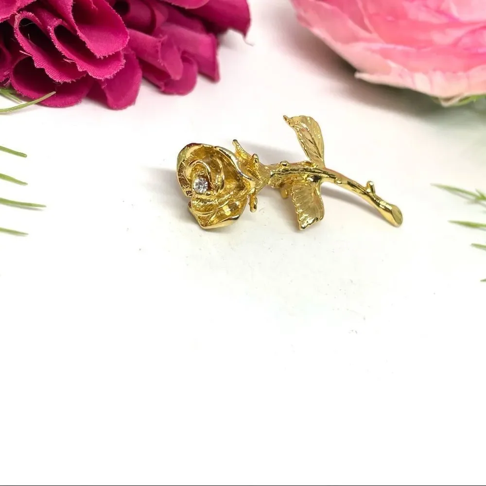 VINTAGE⚜️Golden Blooming Rose Stem Brooch
